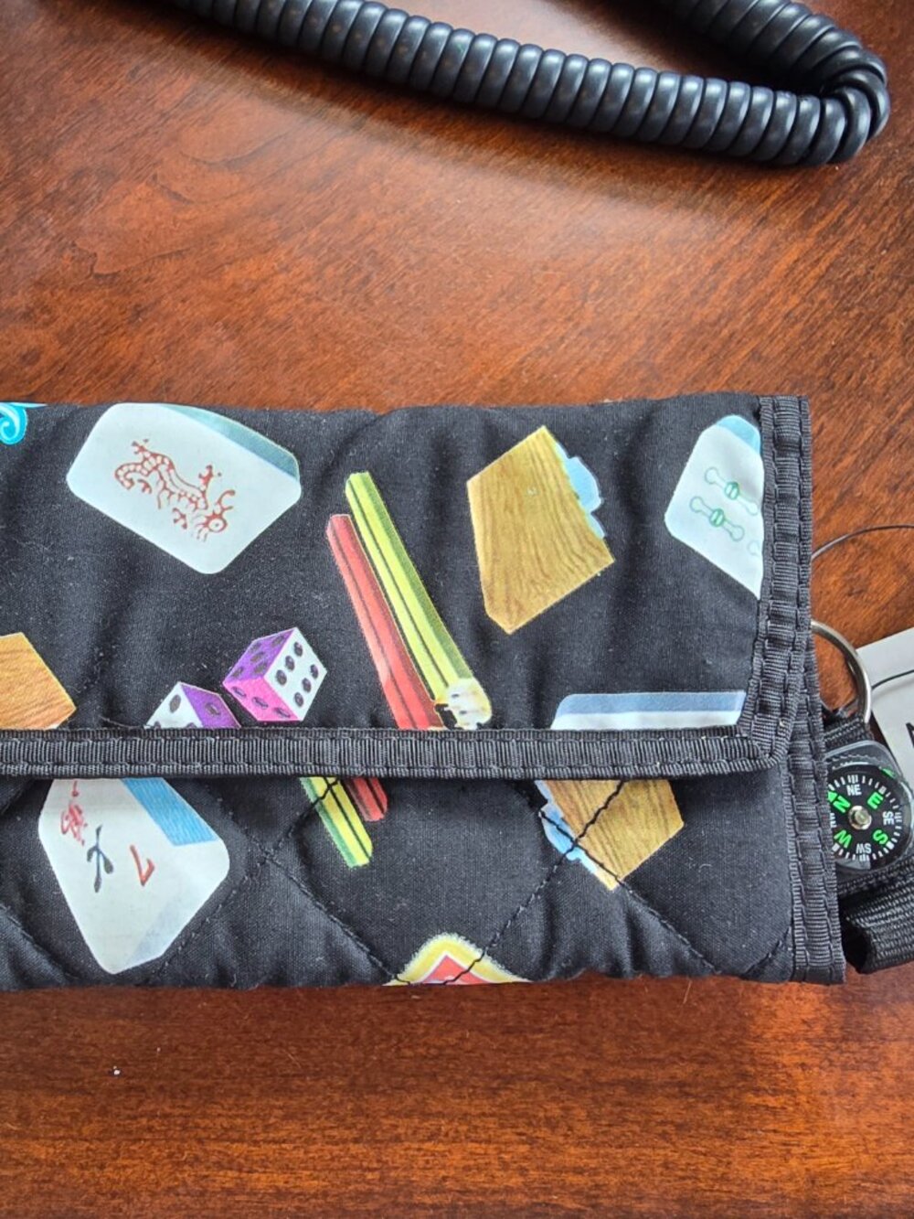Mah Jongg Madness Quilted Tri-Fold Wallet with Compass Keychain - Brand New